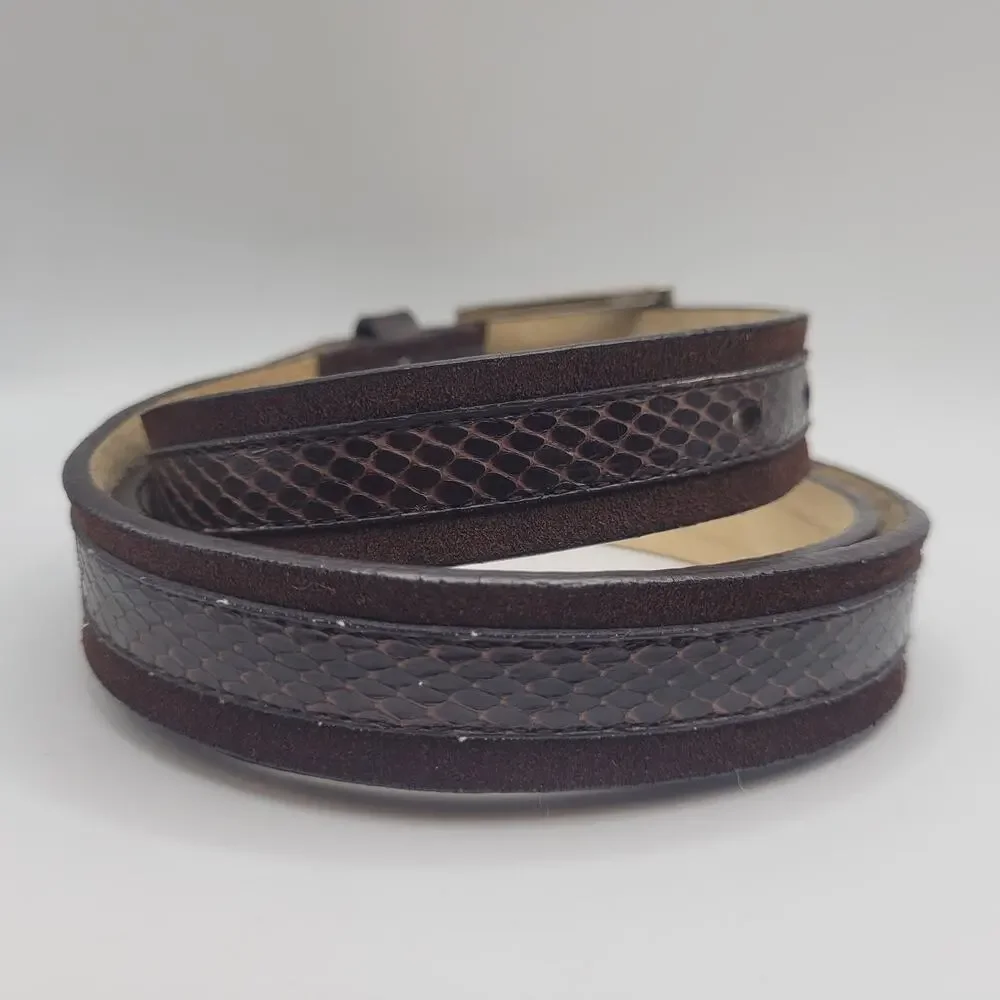 Calvin Klein Belt Mens XL Brown Leather‎ Snake Embossed Silver Buckle Dress